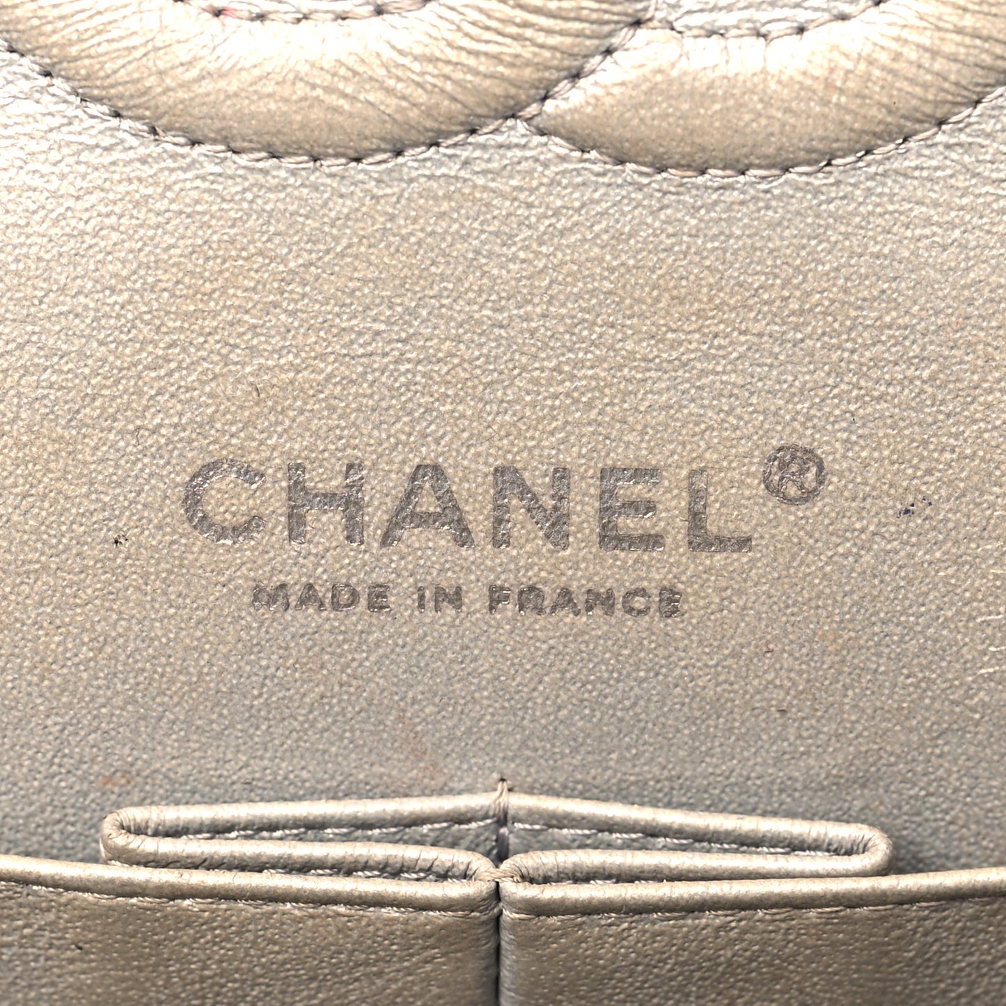 Metallic Patent Crumpled Calfskin Chevron Quilted Medium Double Flap Silver
