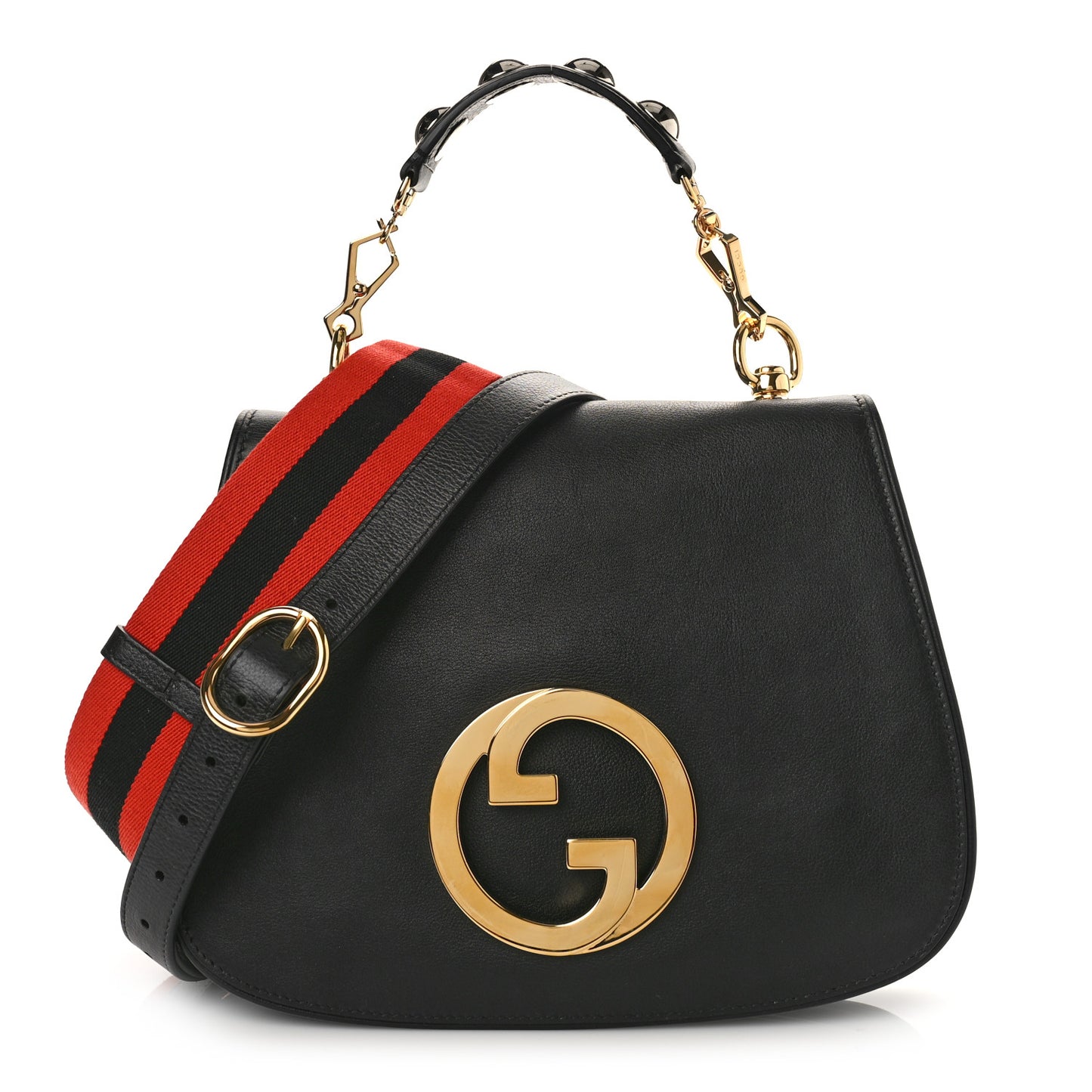 Roxy Calfskin Web Medium Blondie Top Handle Shoulder Flap Bag Black