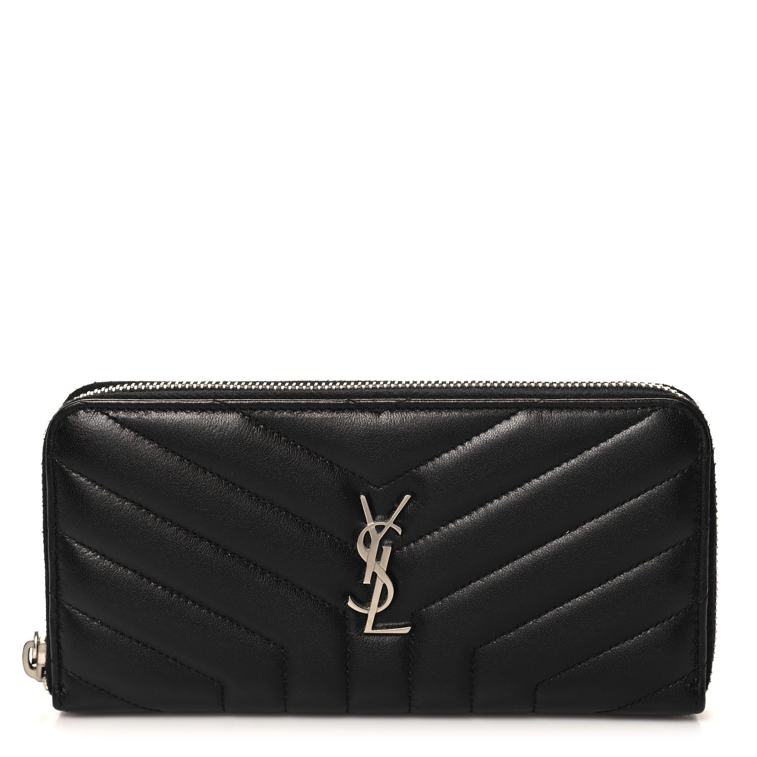 Saint Laurent Calfskin Matelasse Chevron Monogram Zip Around Wallet Black 1 of 7