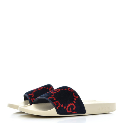 Gucci Terry Cloth GG Monogram Slide Sandals 39 Blue Red 3 of 8