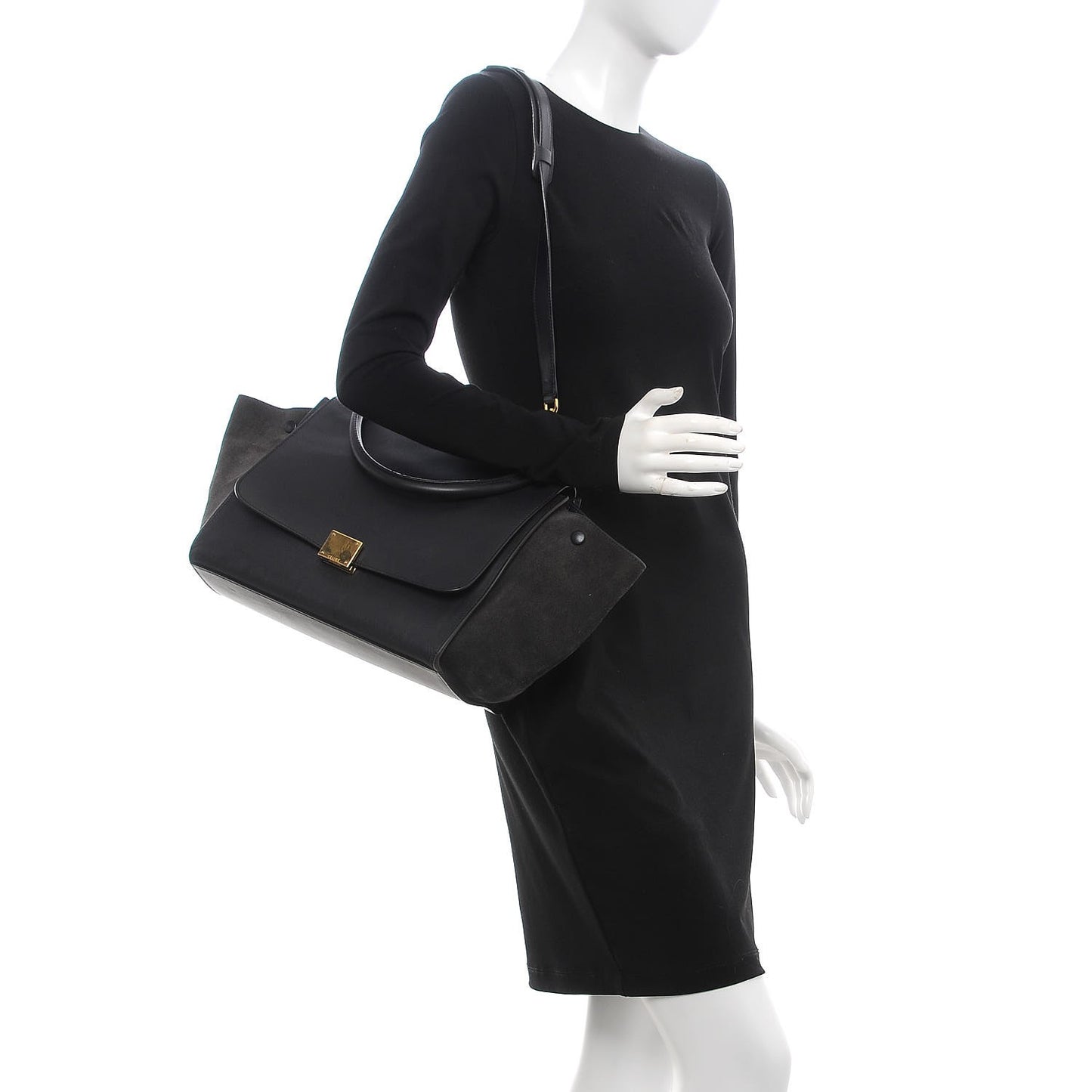 Smooth Calfskin Suede Medium Trapeze Black