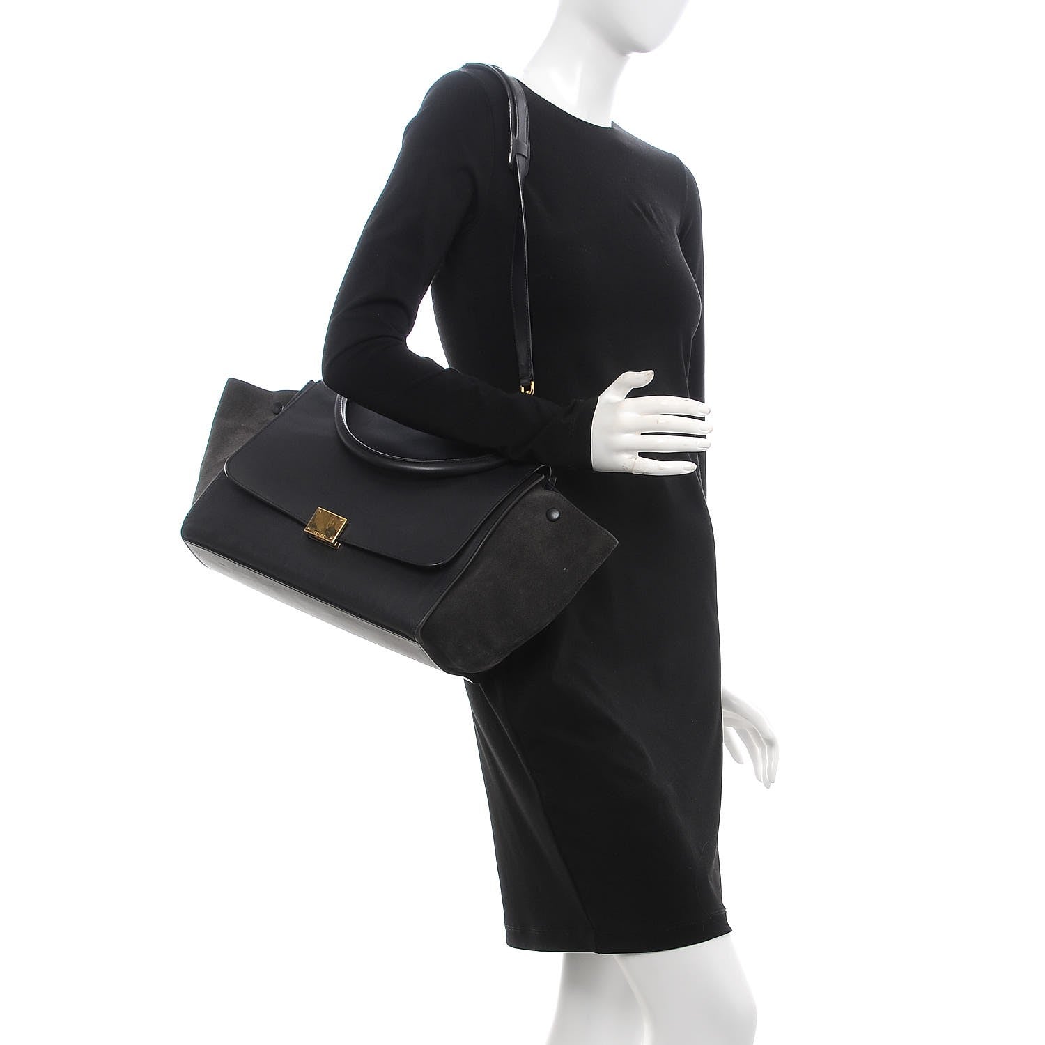 Celine Smooth Calfskin Suede Medium Trapeze Black 2 of 9
