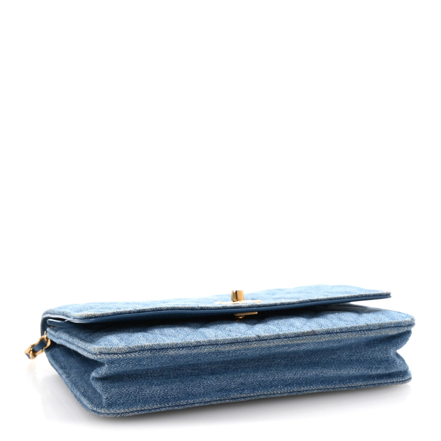 Chanel Denim Quilted CC Pearl Crush Wallet on Chain WOC Blue 4 of 11