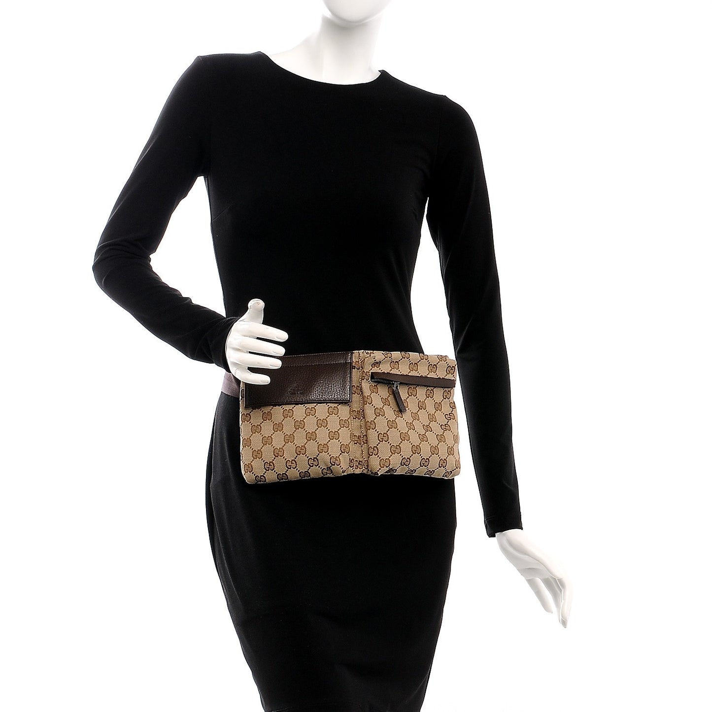 GG Monogram Double Pocket Belt Bag Dark Brown