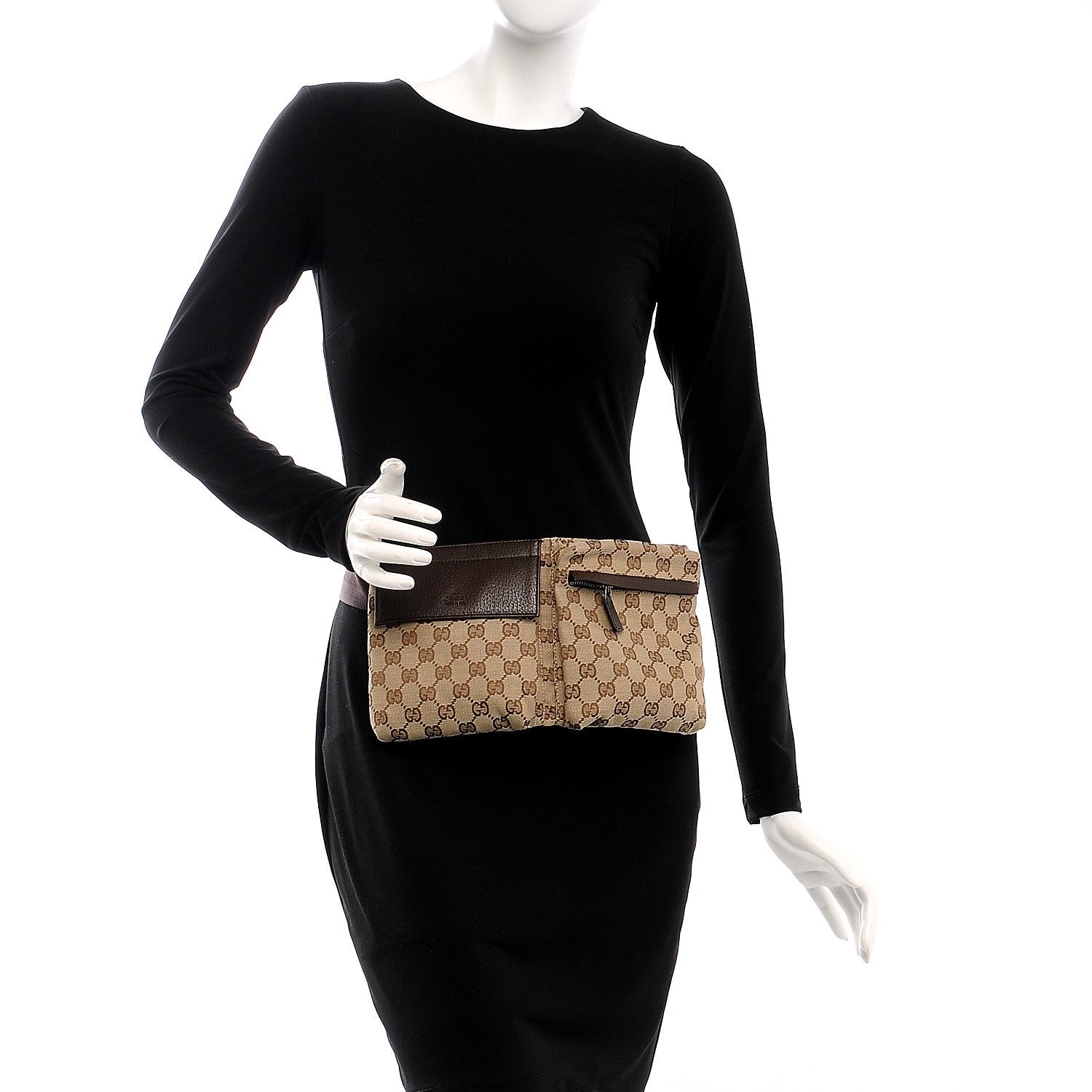Gucci GG Monogram Double Pocket Belt Bag Dark Brown 2 of 7