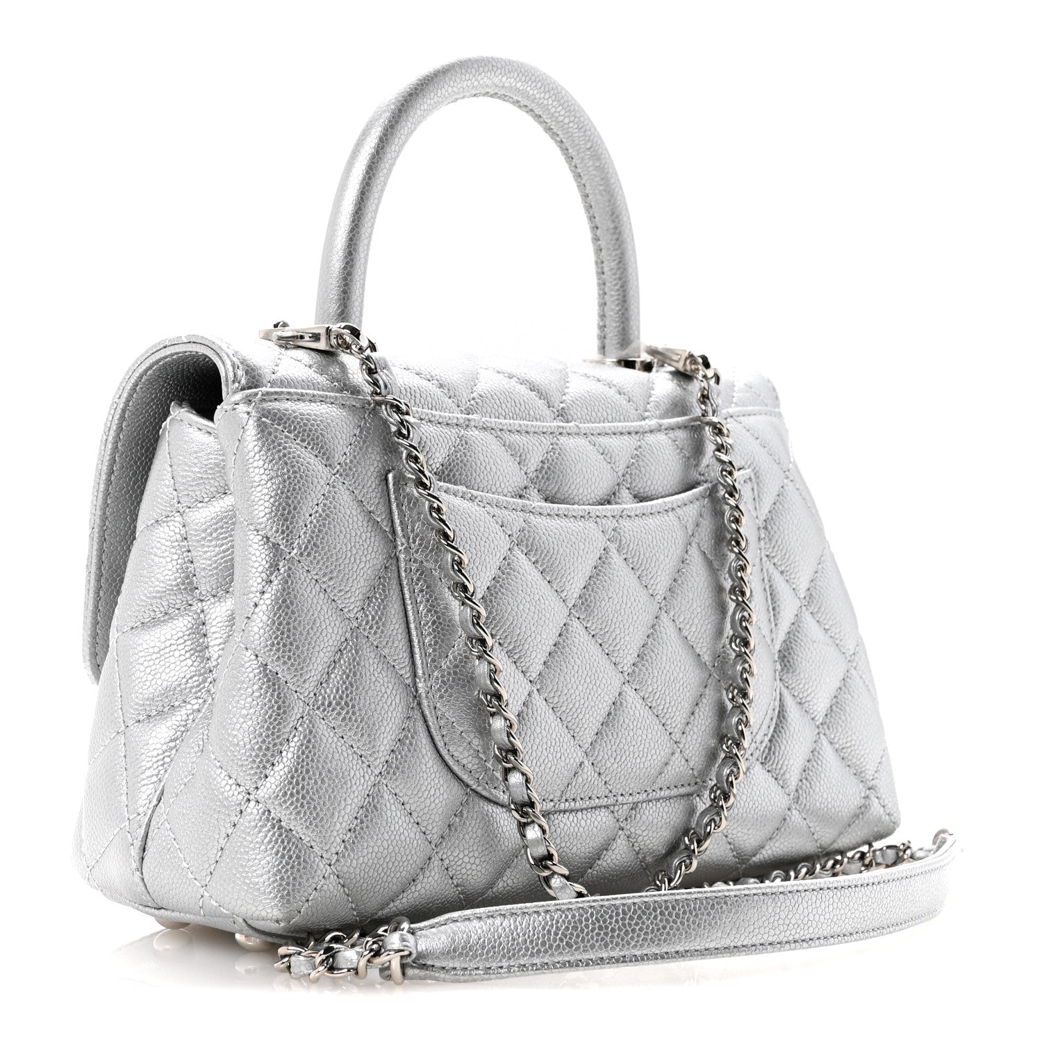 Chanel Metallic Caviar Quilted Mini Coco Handle Flap Silvery 3 of 12