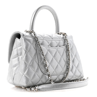Chanel Metallic Caviar Quilted Mini Coco Handle Flap Silvery 3 of 12