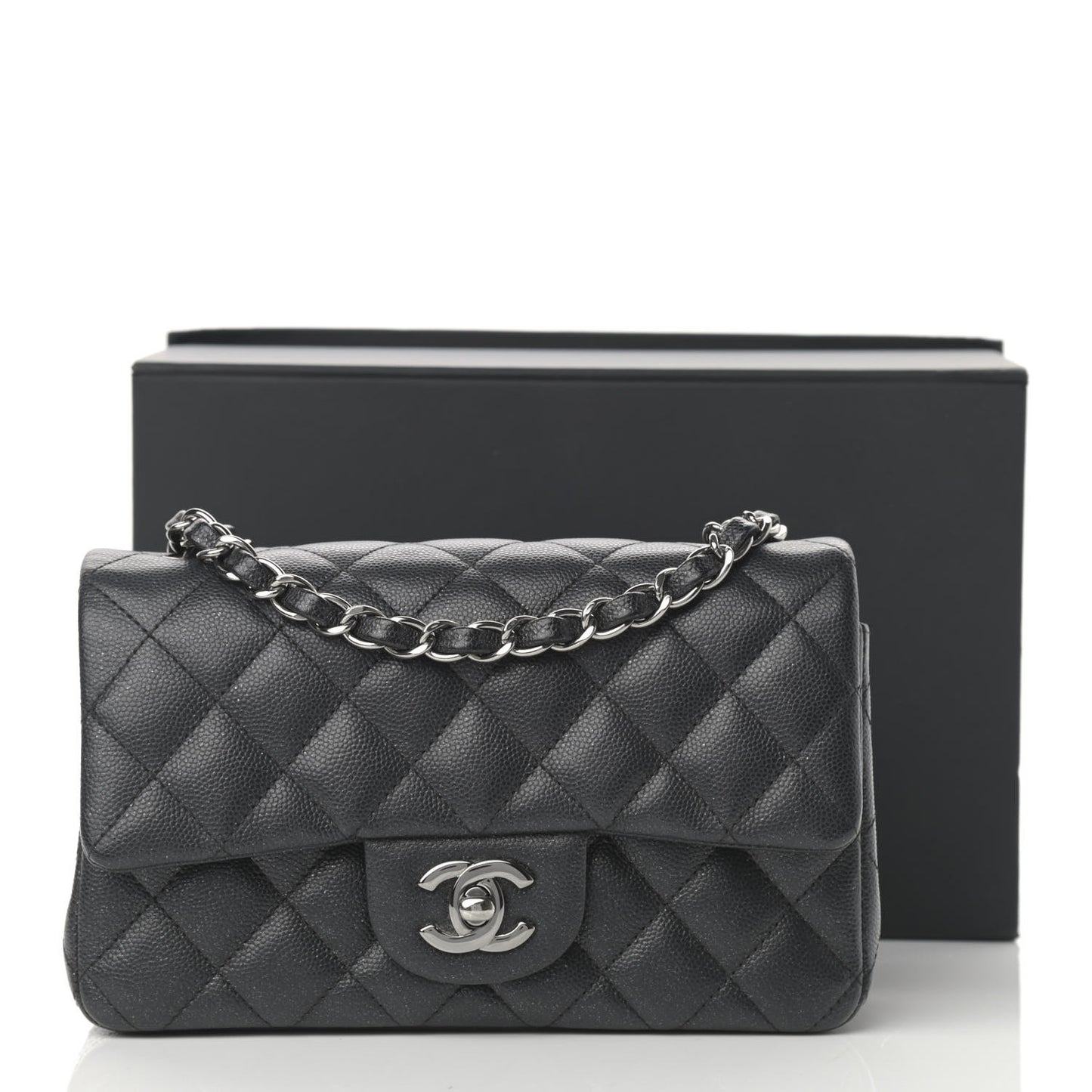 Iridescent Caviar Quilted Mini Rectangular Flap Black