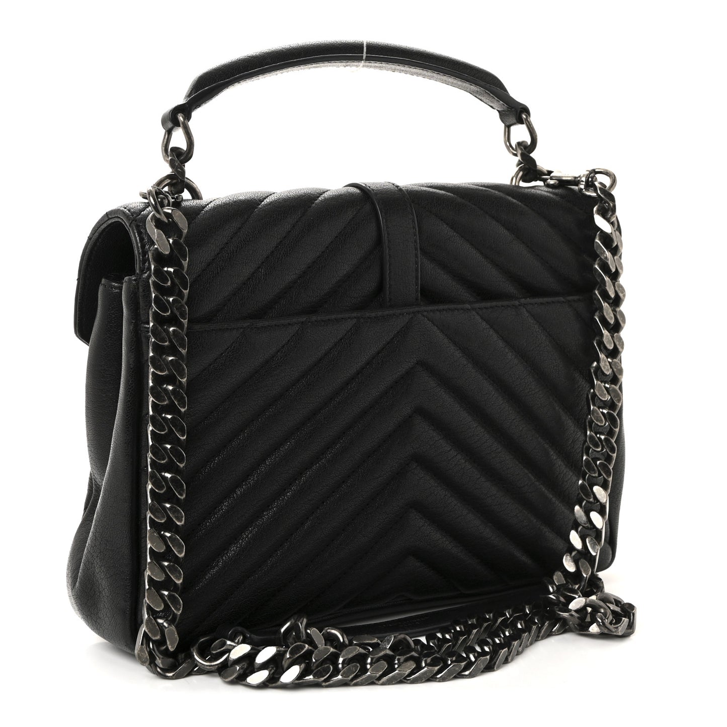 Sheepskin Matelasse Chevron Monogram Medium College Bag Black