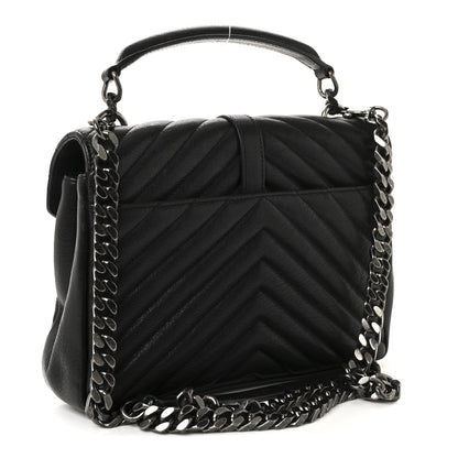 Saint Laurent Sheepskin Matelasse Chevron Monogram Medium College Bag Black 3 of 9