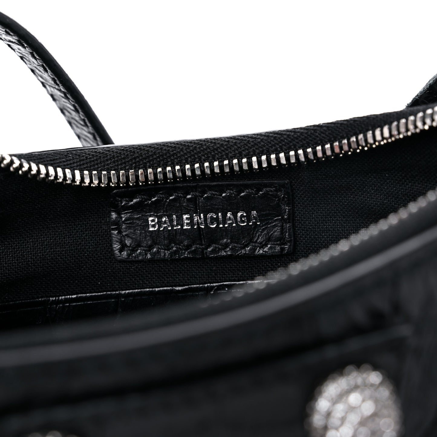 Extra Supple Calfskin Crystal Crocodile Embossed Le Cagole Mini Purse With Chain Black