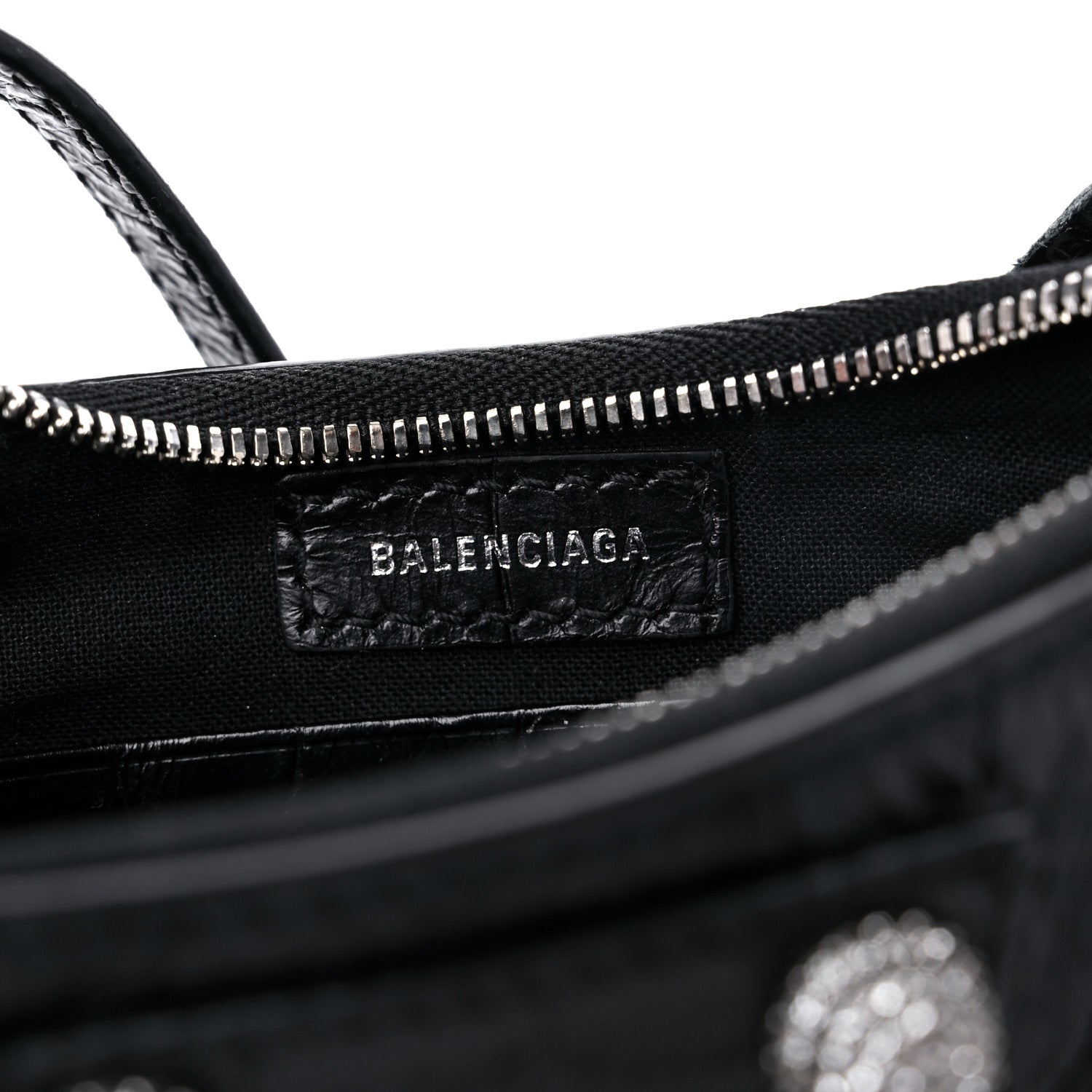 Balenciaga Extra Supple Calfskin Crystal Crocodile Embossed Le Cagole Mini Purse With Chain Black 5 of 8
