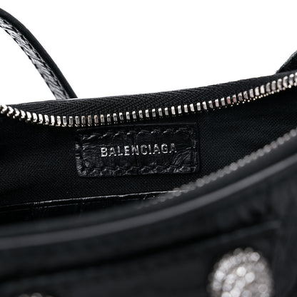 Balenciaga Extra Supple Calfskin Crystal Crocodile Embossed Le Cagole Mini Purse With Chain Black 5 of 8
