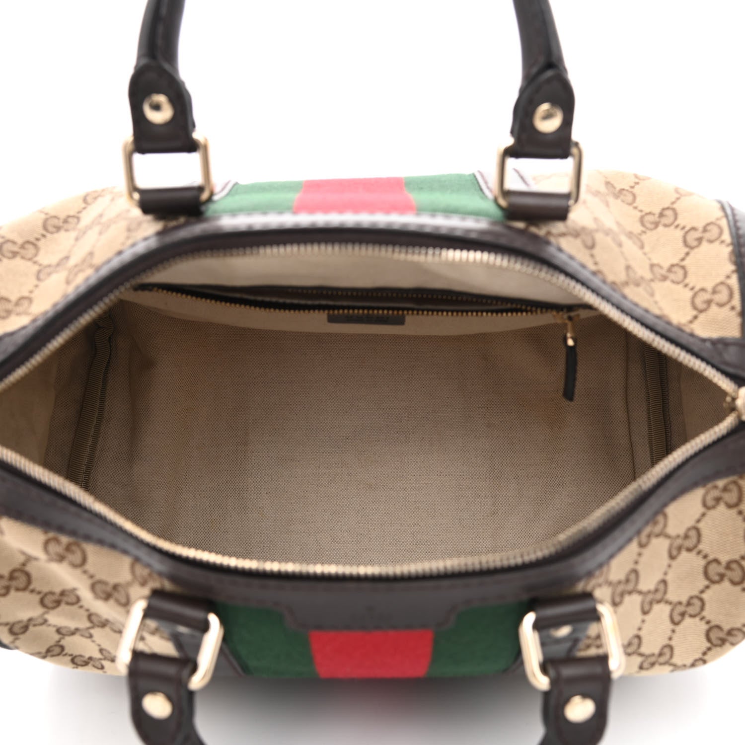 Gucci Monogram Selleria Calfskin Vintage Web Medium Boston Beige Ebony Cocoa 5 of 11