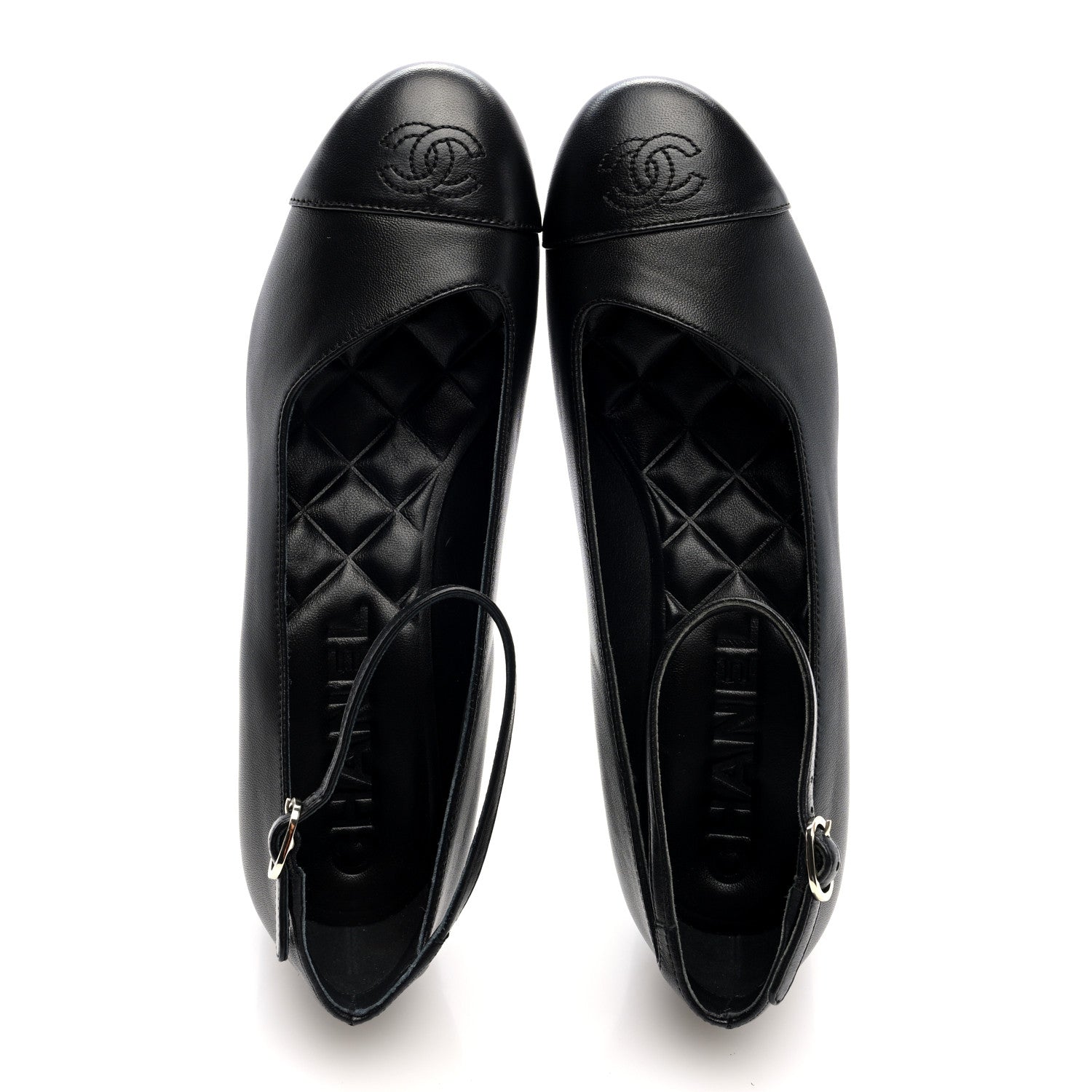 Chanel Lambskin Cap Toe Mary Jane Pumps 38 Black 2 of 9