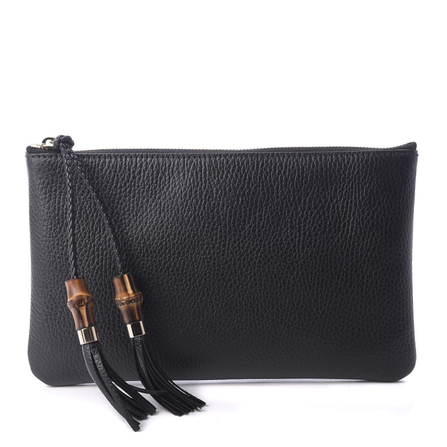 Pebbled Calfskin Large Bamboo Clutch Black