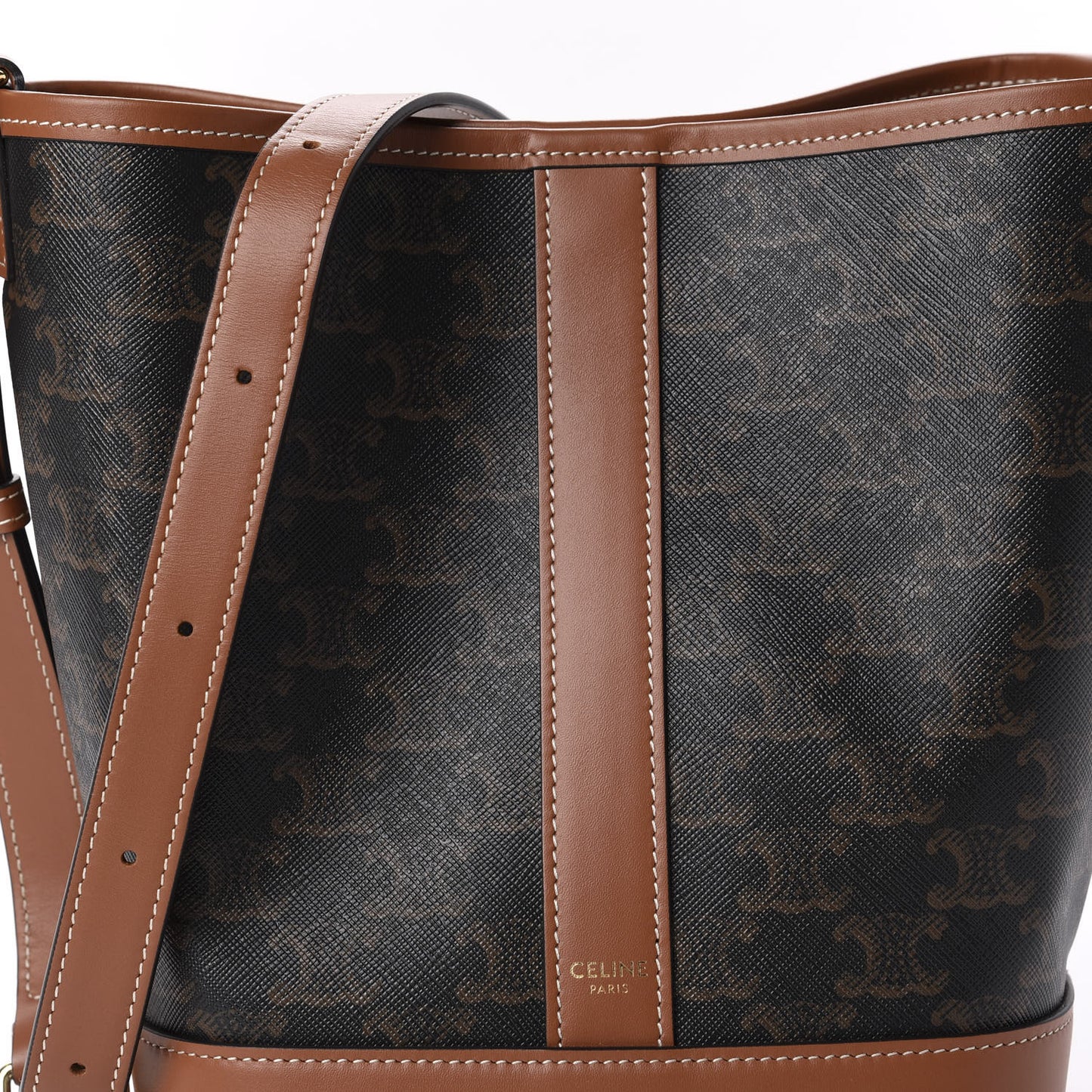 Triomphe Canvas Calfskin Small Bucket Bag Tan