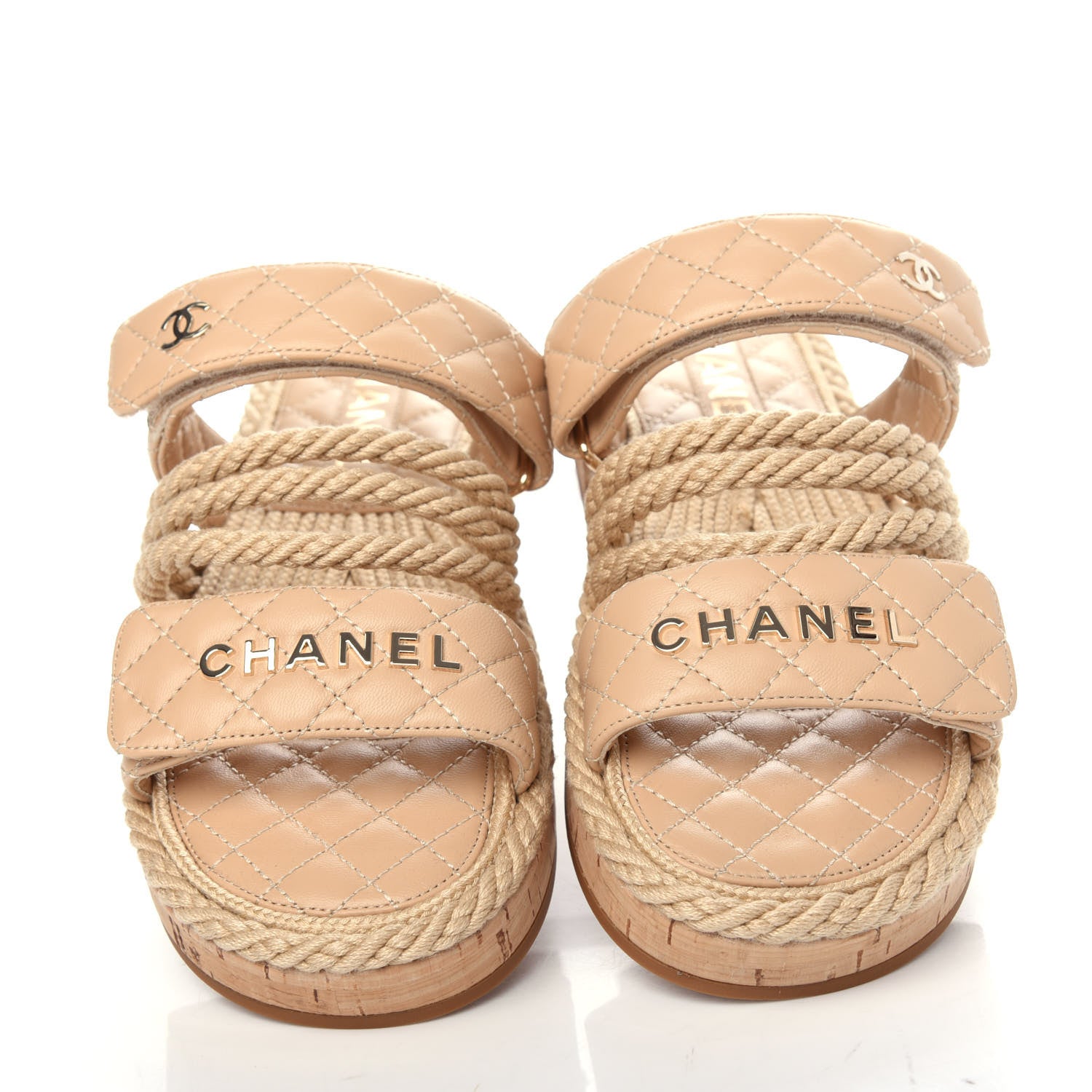 Chanel Cord Lambskin Quilted Logo Mules 37 Beige 5 of 10