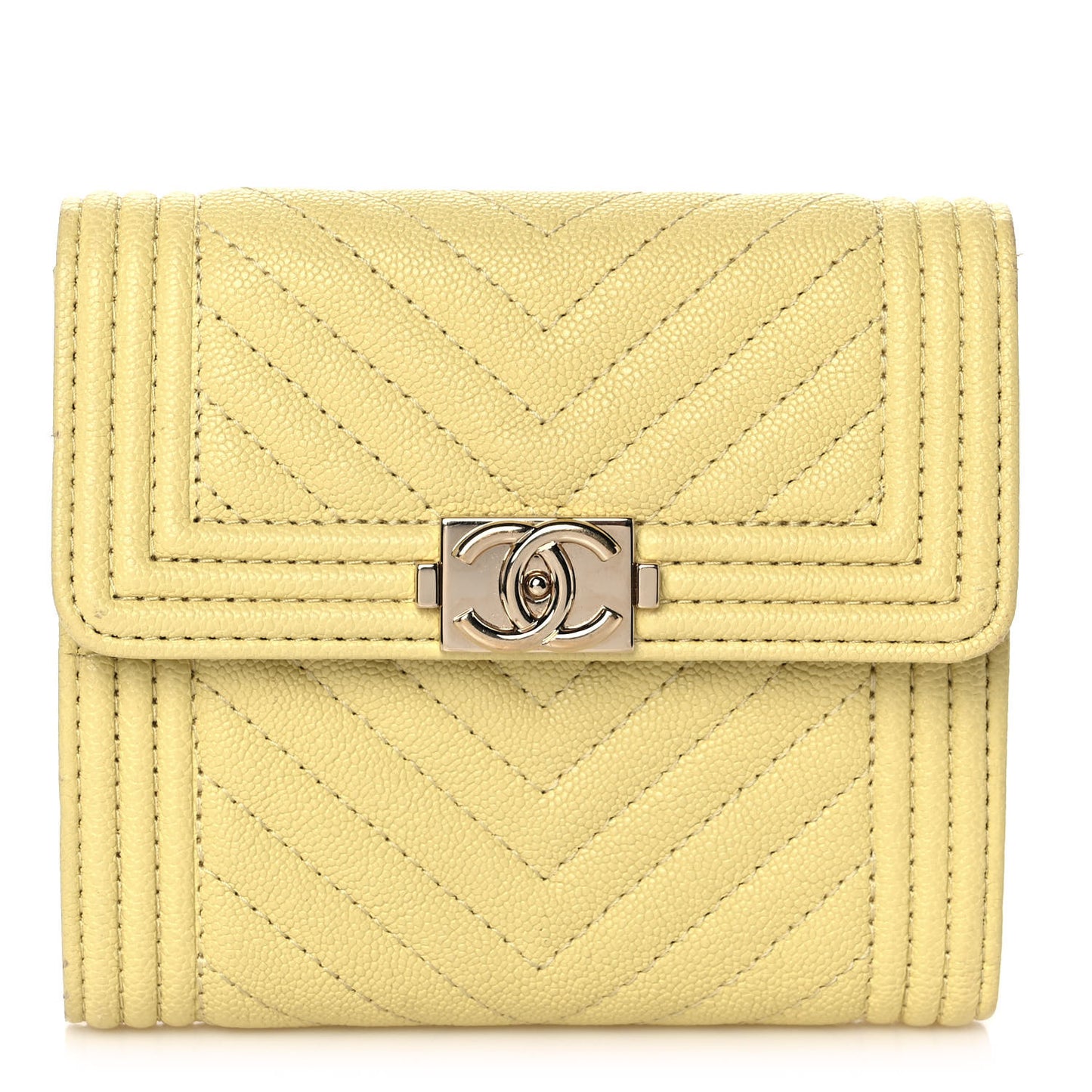 Caviar Chevron Quilted Boy Compact Wallet Yellow