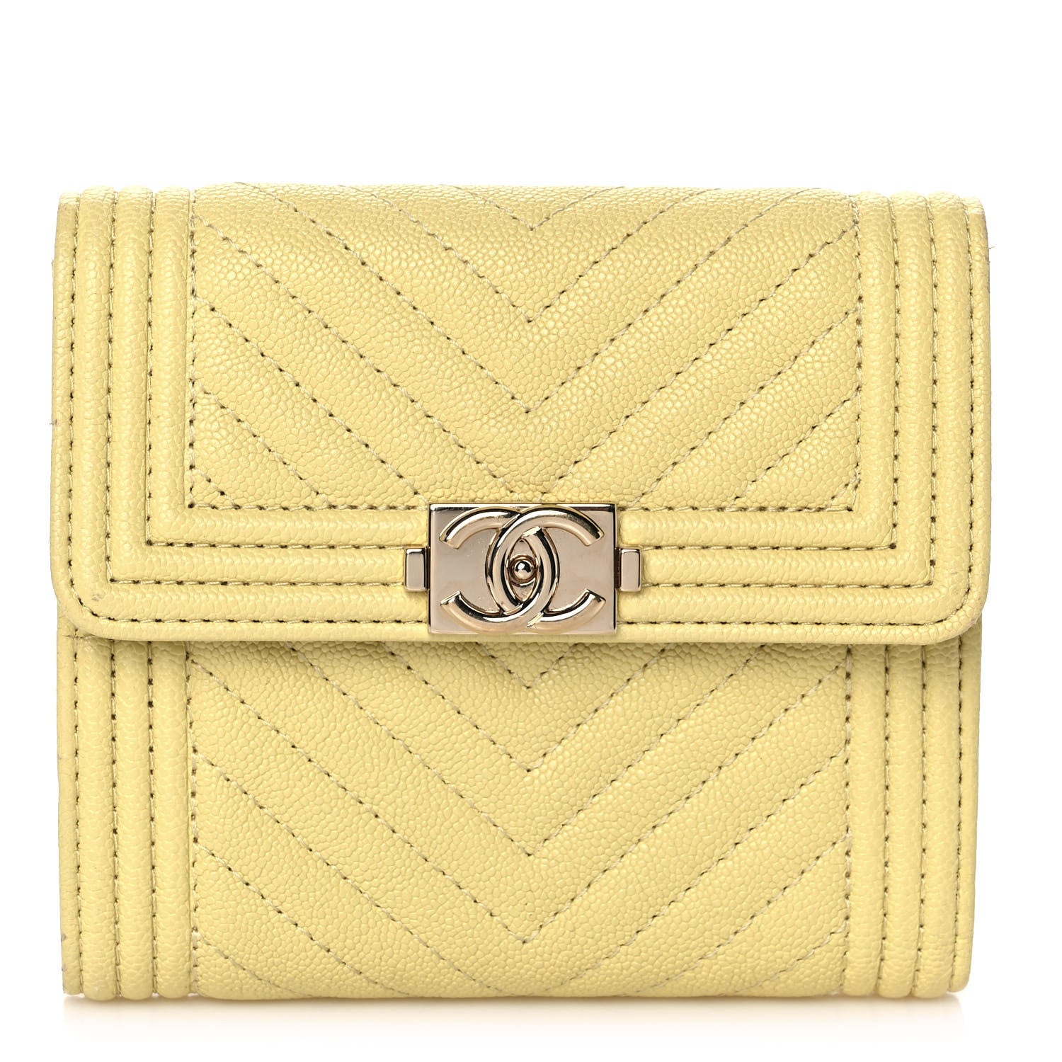 Chanel Caviar Chevron Quilted Boy Compact Wallet Yellow 1 of 11
