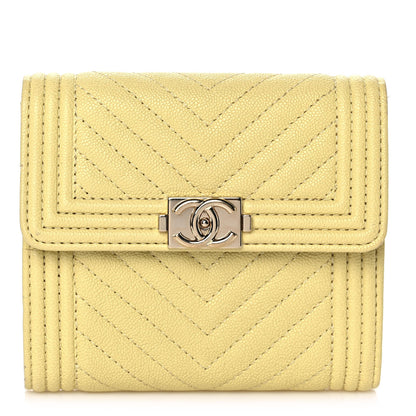 Chanel Caviar Chevron Quilted Boy Compact Wallet Yellow 1 of 11