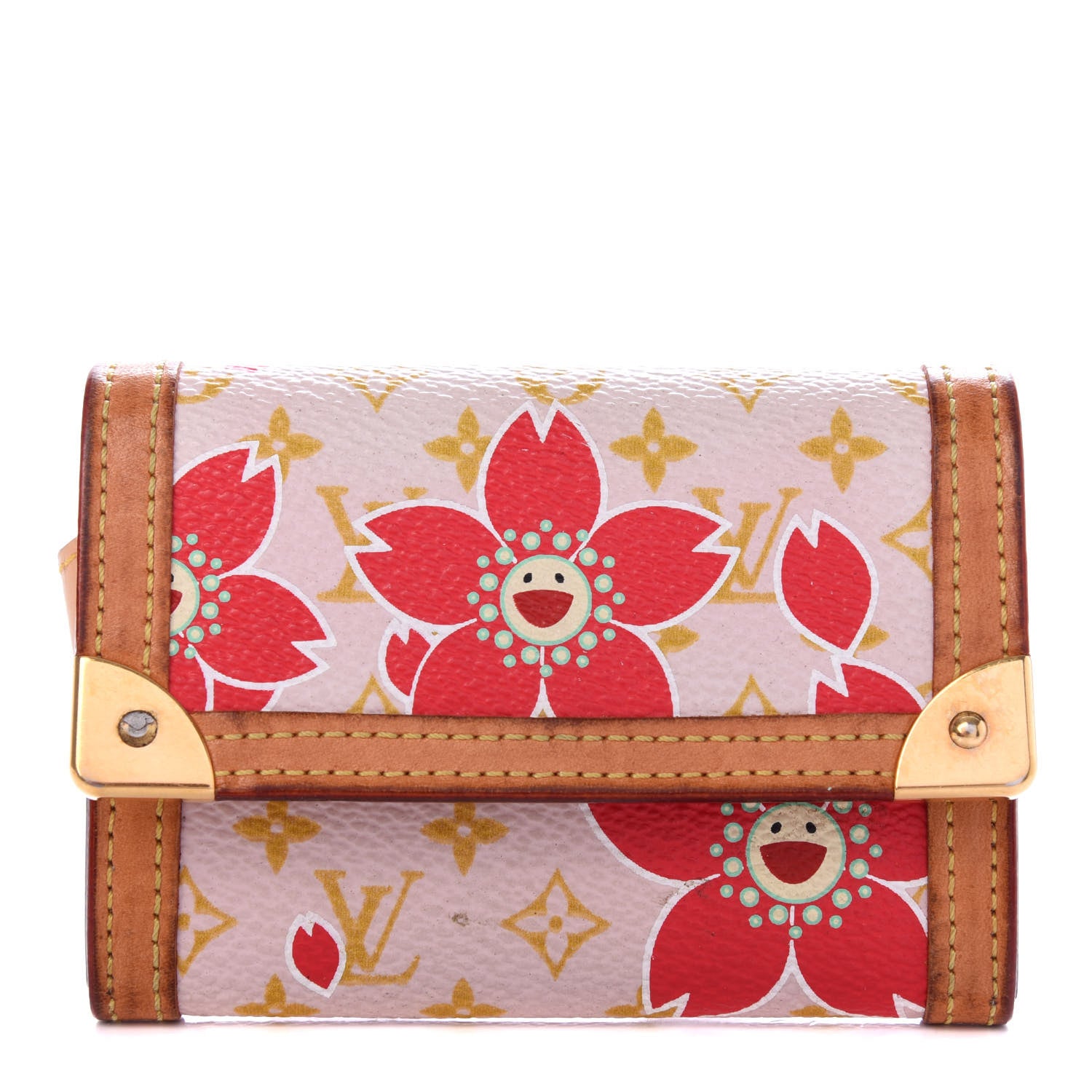 Louis Vuitton Monogram Cherry Blossom Porte-Monnaie Plat Coin Purse Red 1 of 6