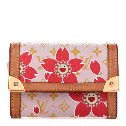 Louis Vuitton Monogram Cherry Blossom Porte-Monnaie Plat Coin Purse Red 1 of 6