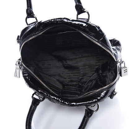 Prada Vernice Chevron Dome Satchel Black 5 of 12