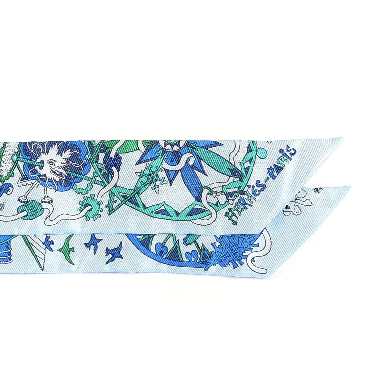 Hermes Silk La Folle Parade Twilly Bleu Ciel Vert Cobalt 2 of 4