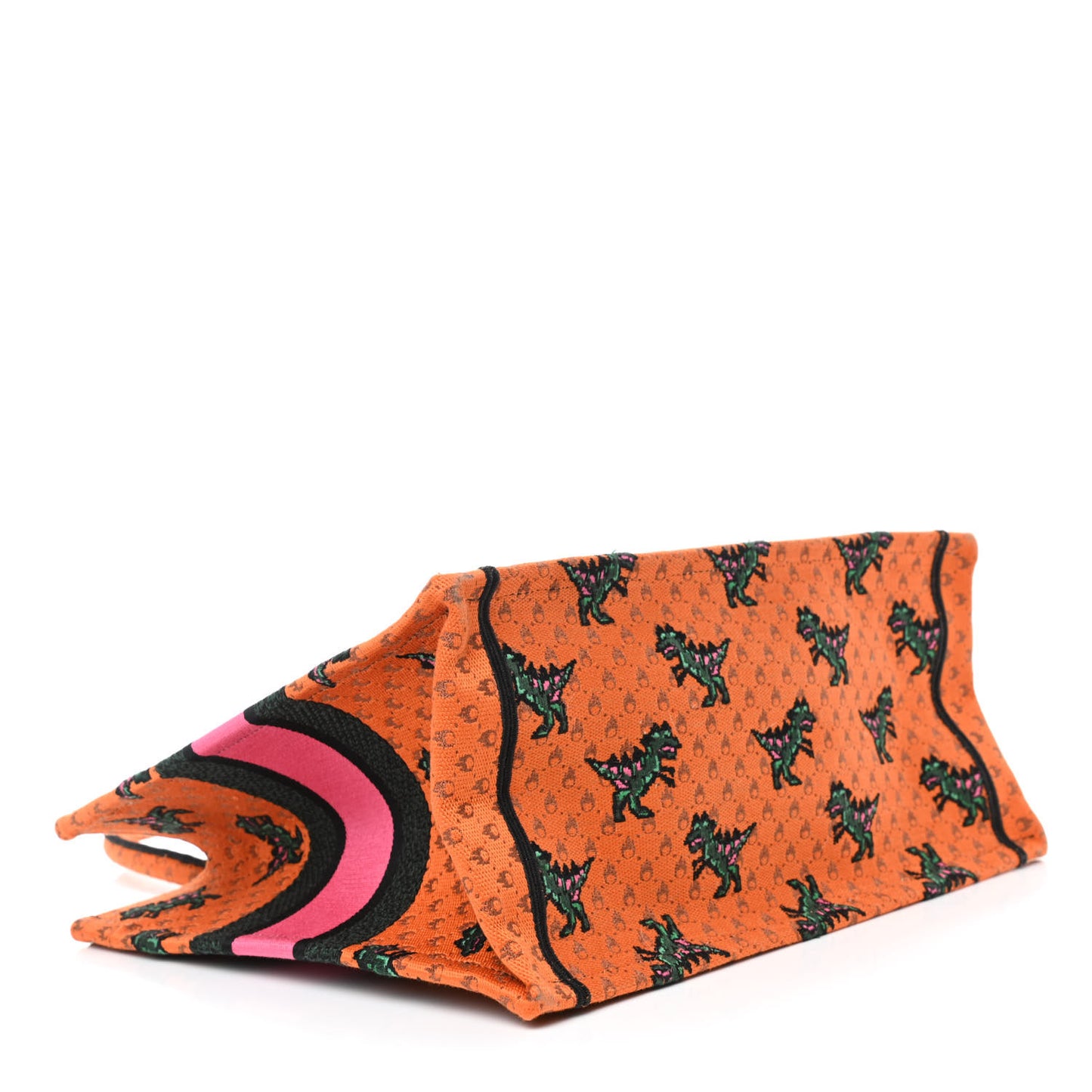 Canvas Embroidered Medium Dino Book Tote Orange Multicolor