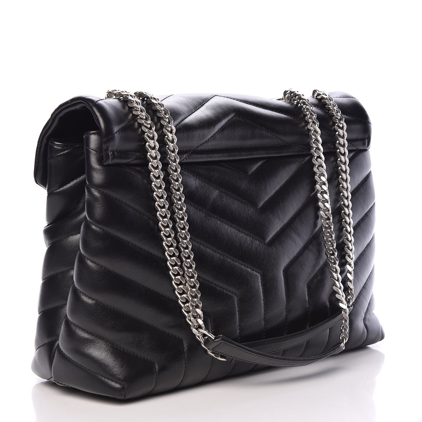 Calfskin Y Quilted Monogram Medium Loulou Chain Satchel Black