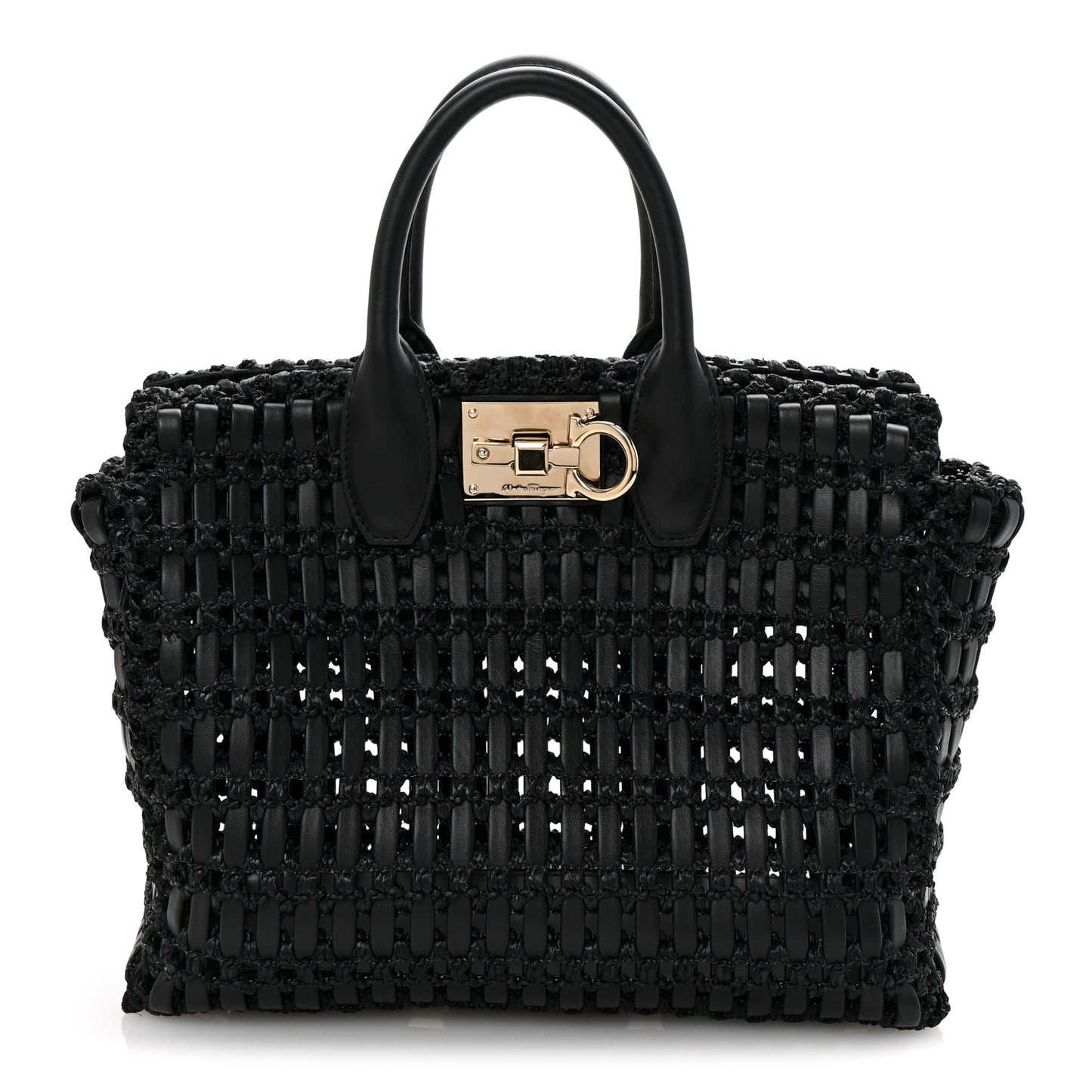 Raffia Calfskin The Studio Box Tote Black