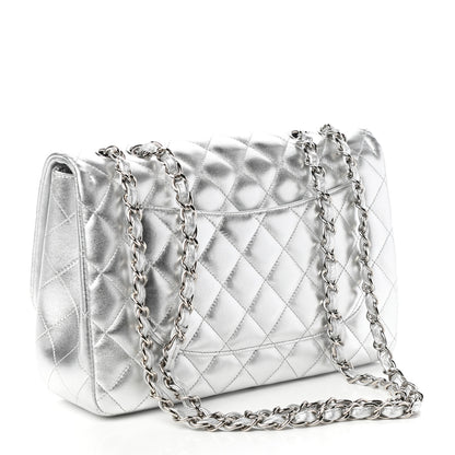 Chanel Metallic Lambskin Quilted Jumbo Single Flap Silver 3 of 10