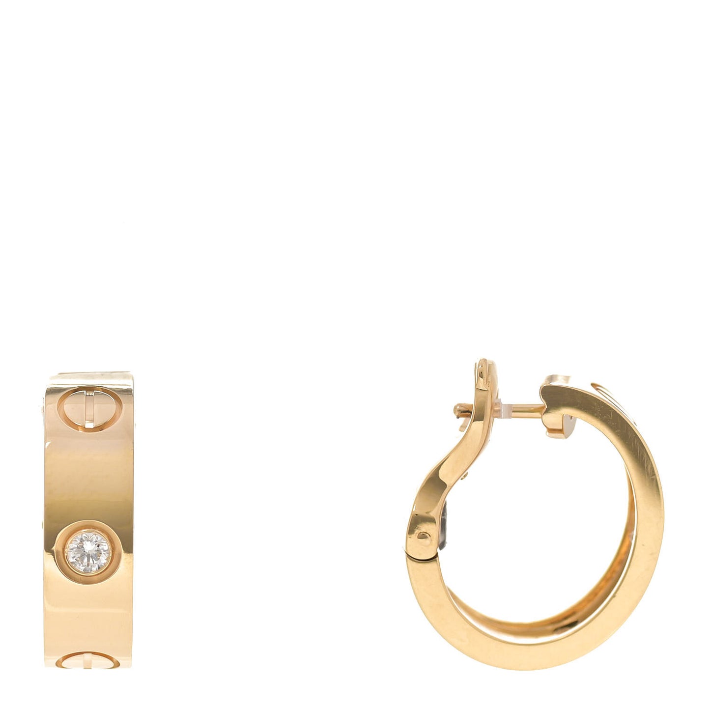 18K Yellow Gold 2 Diamond 5.5mm LOVE French Clip Hoop Earrings