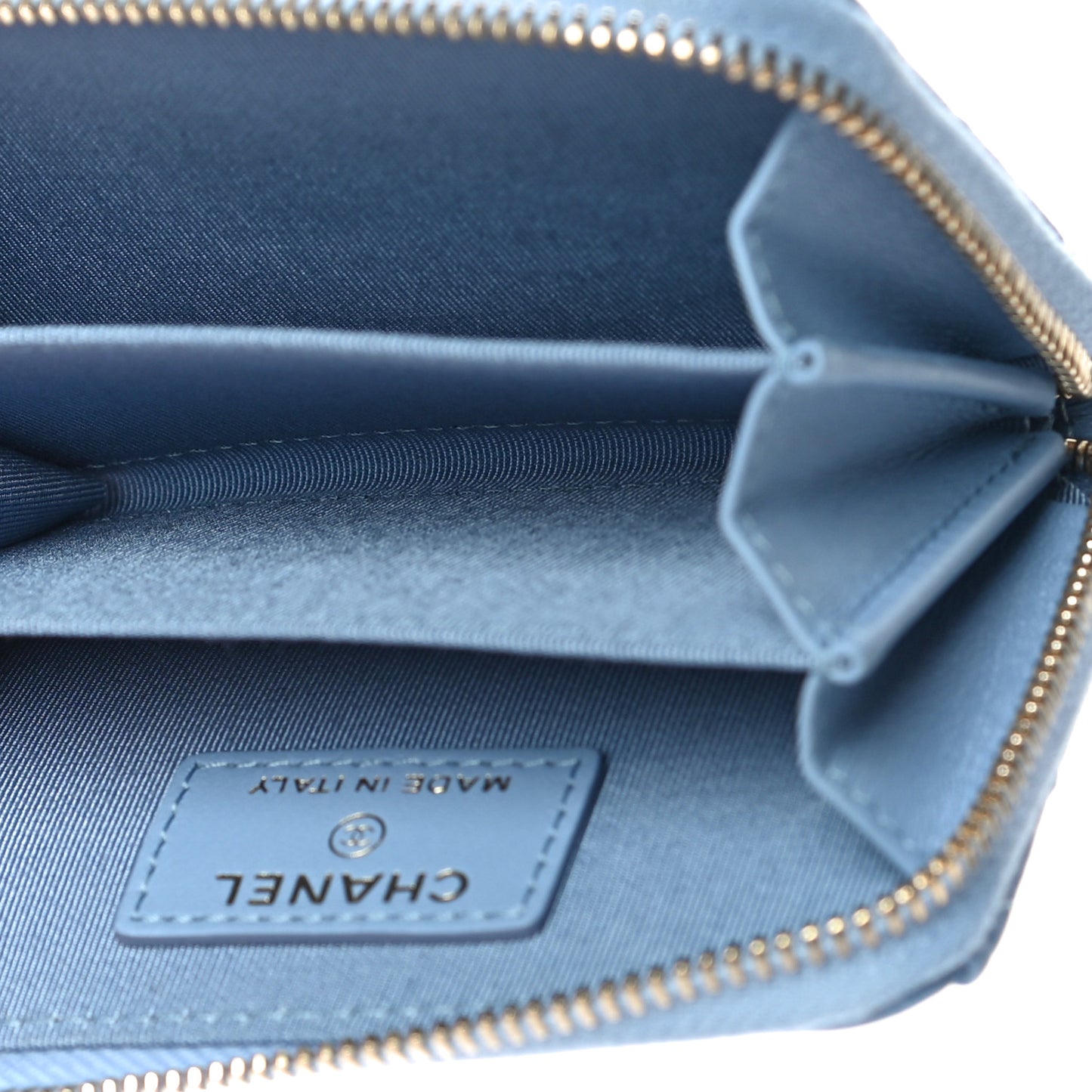 Lambskin Quilted Zip Around Coin Purse Wallet Light Blue