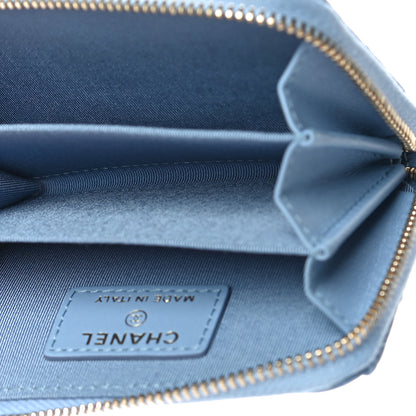Chanel Lambskin Quilted Zip Around Coin Purse Wallet Light Blue 5 of 10