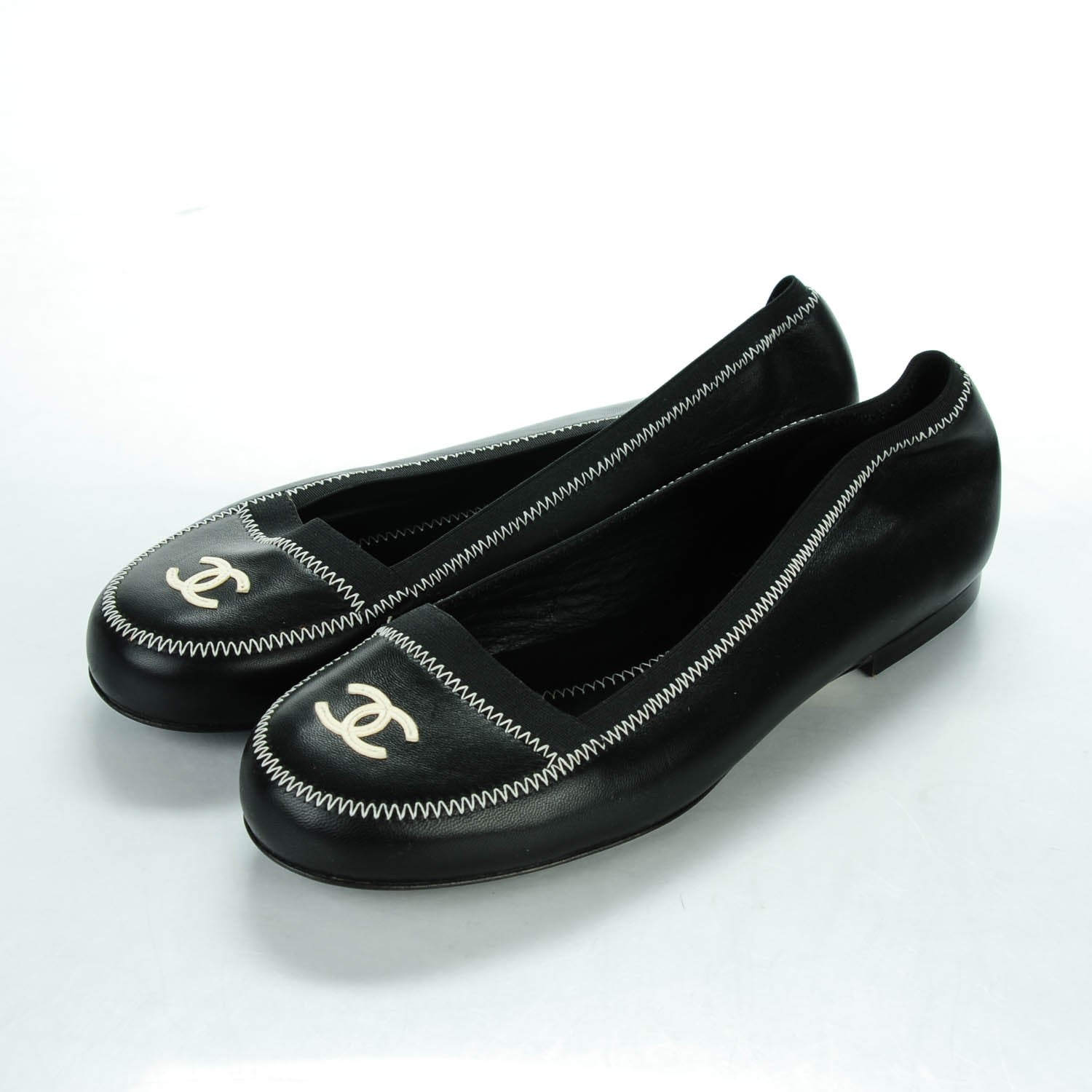 Chanel Lambskin Elastic Mocassin CC Flats 40.5 Black 3 of 8