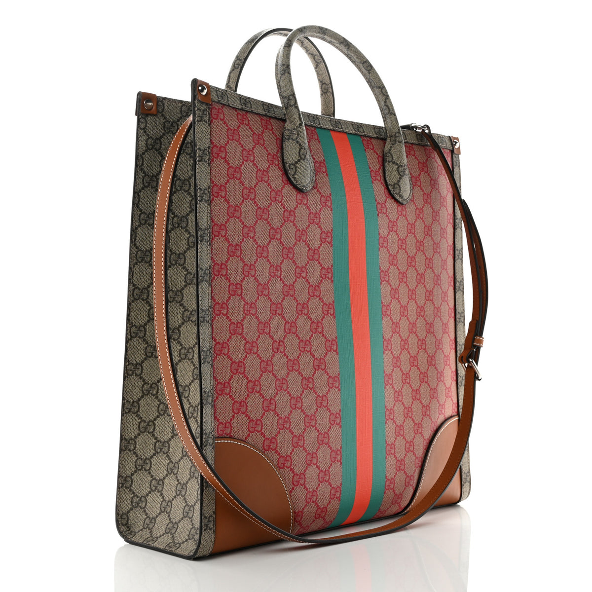 Gucci X DANS LE VERT GG Supreme Monogram Cuoio Web Large Retro Interlocking Tote Beige Rosso Ebony Harness Brown 3 of 11