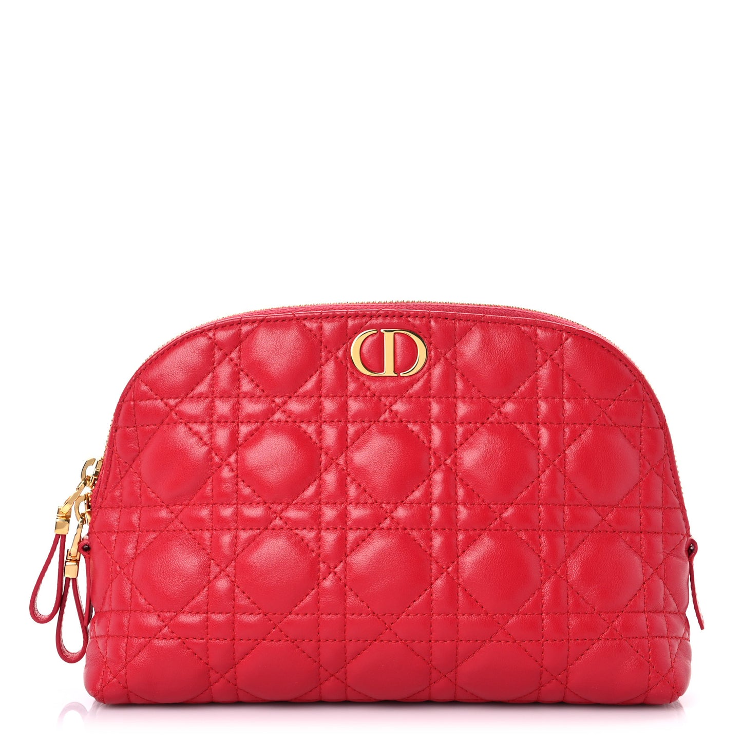 Lambskin Cannage Caro Beauty Pouch Raspberry