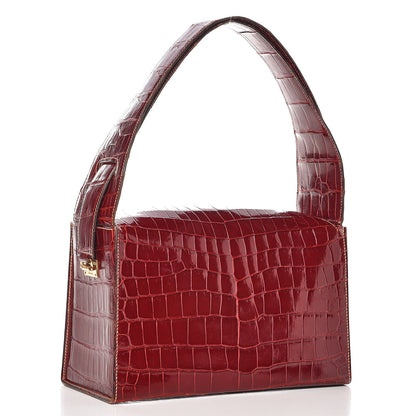 Hermes Shiny Porosus Crocodile Handbag Rouge H 3 of 13