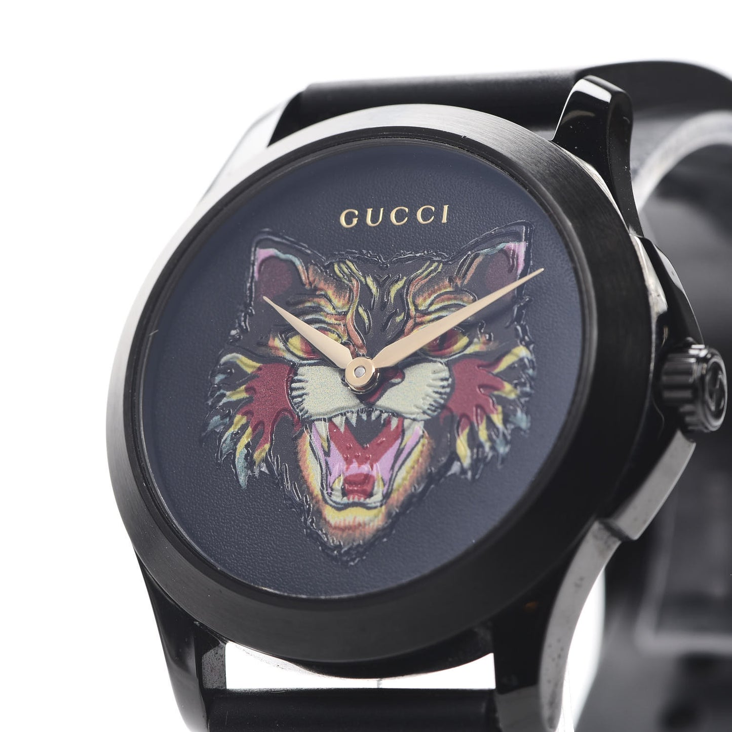 PVD Stainless Steel Rubber 38mm G-Timeless Angry Cat Quartz Watch Black