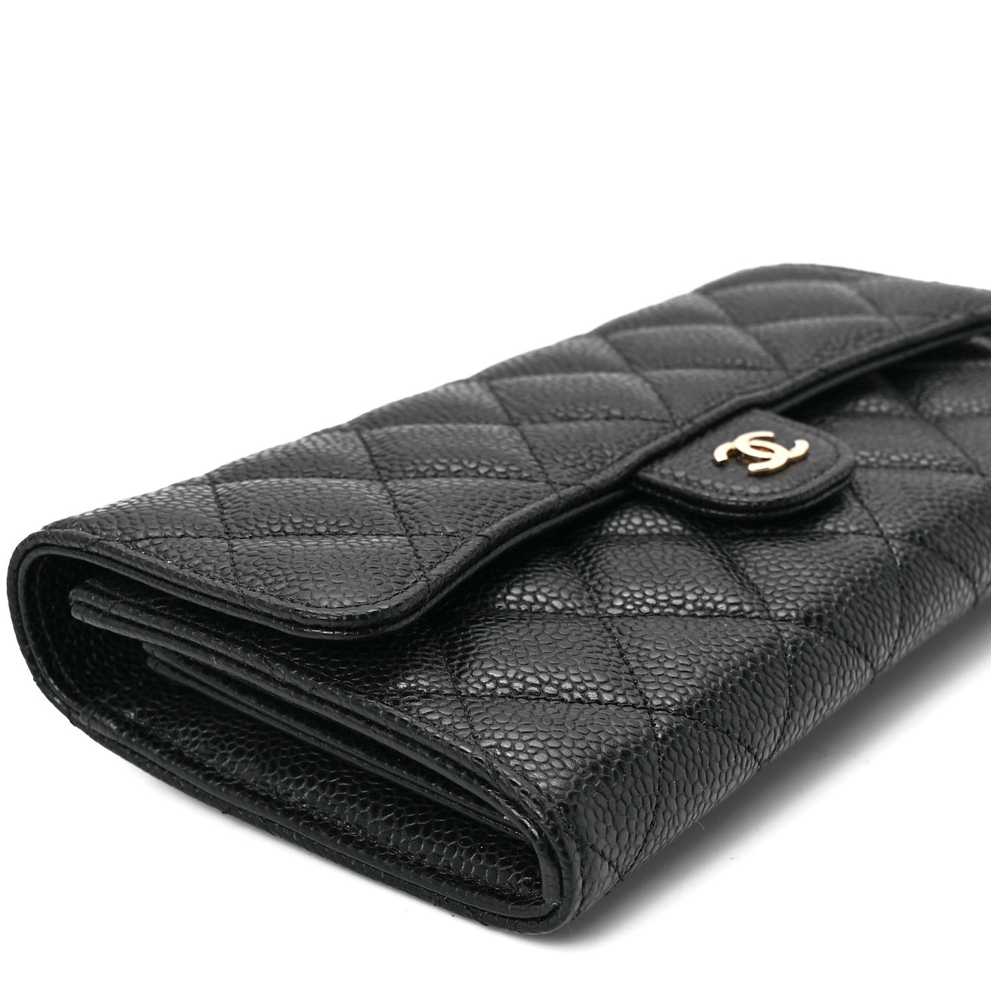 Caviar Quilted Large Flap Wallet Black