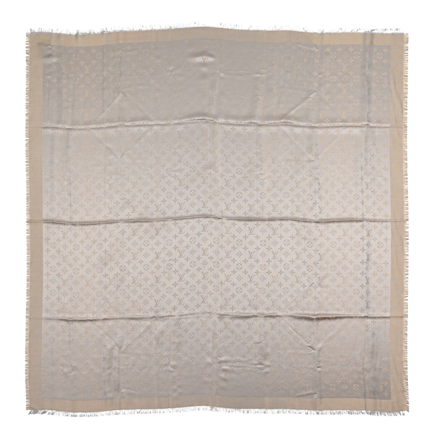 Silk Lurex Wool Monogram Shine Shawl Greige