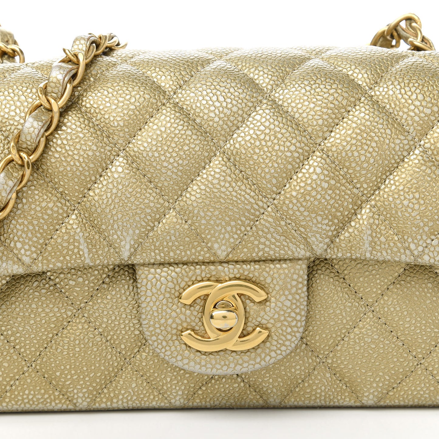Metallic Caviar Quilted Mini Rectangular Flap Gold