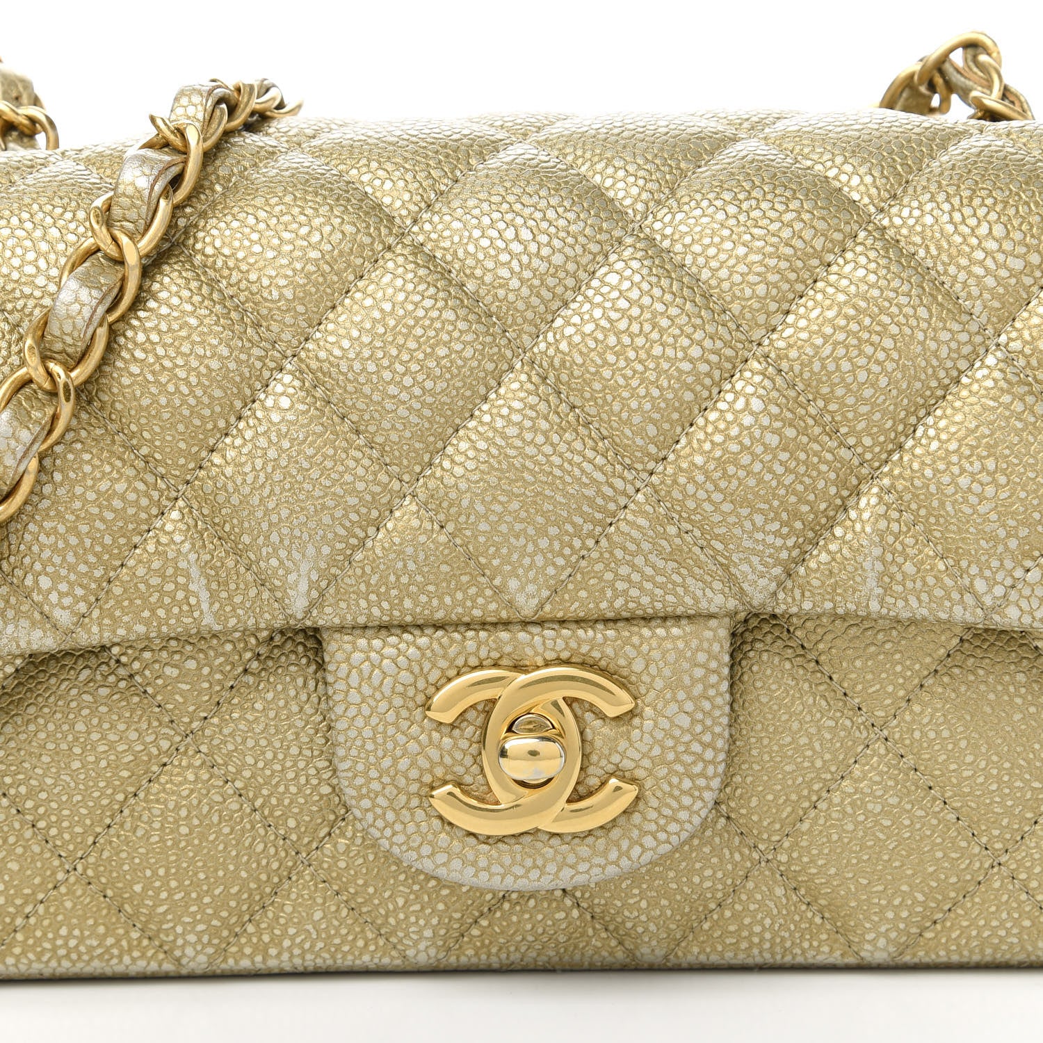 Chanel Metallic Caviar Quilted Mini Rectangular Flap Gold 10 of 11