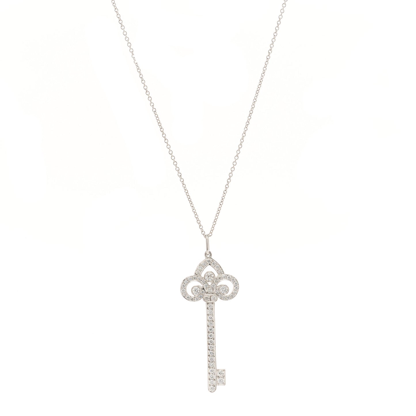 Platinum Diamond .41ct Fleur De Lis Key Pendant Necklace