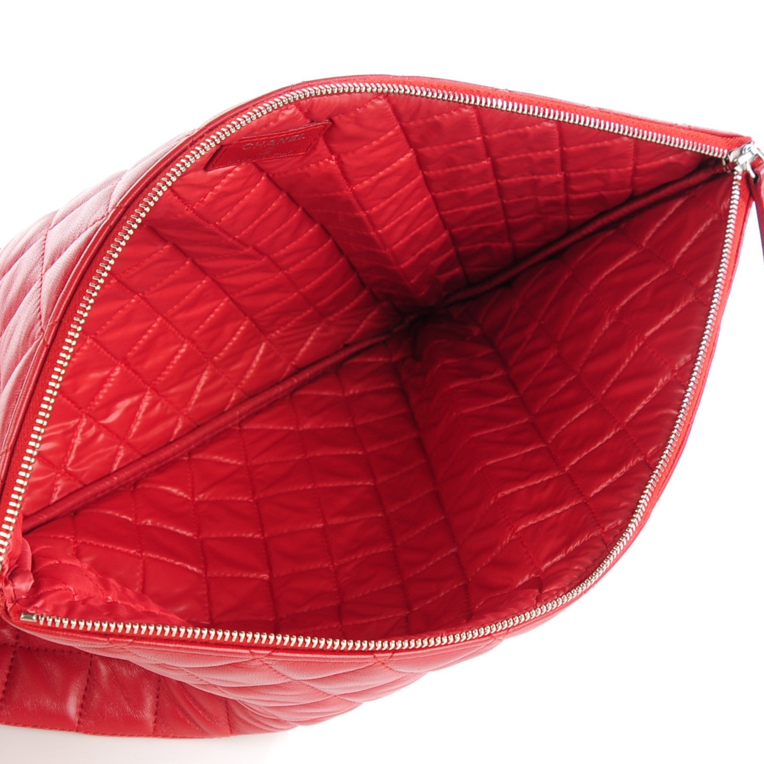 Chanel Lambskin Quilted Large Cosmetic Case Red 5 of 7