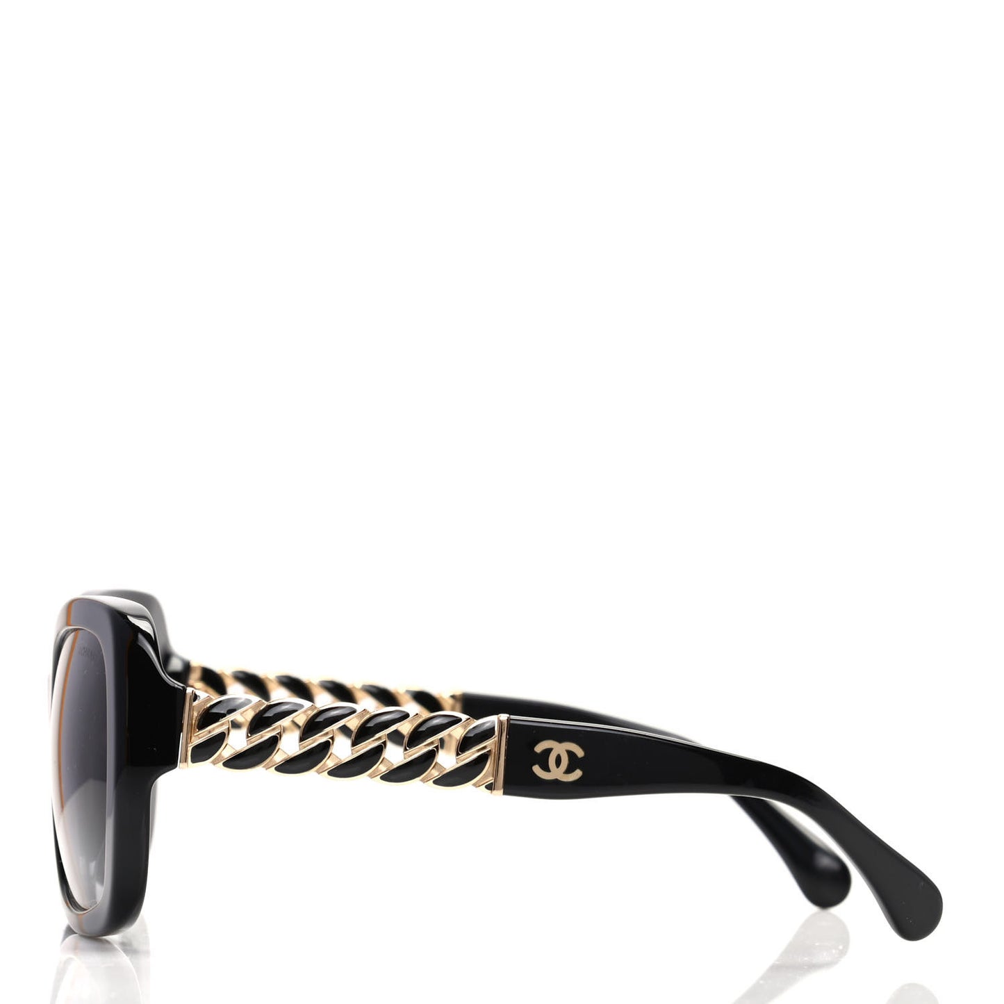Acetate Metal Chain Square Sunglasses 5305 Black