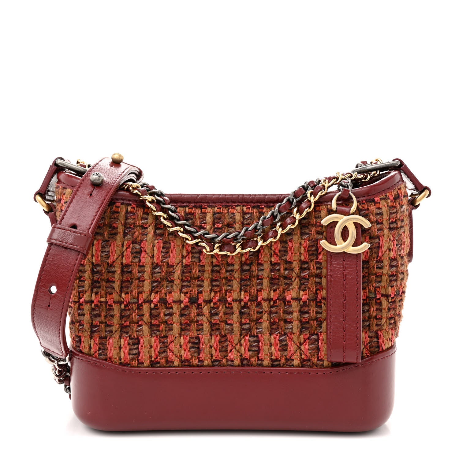 Chanel Tweed Calfskin Small Gabrielle Hobo Burgundy 1 of 12