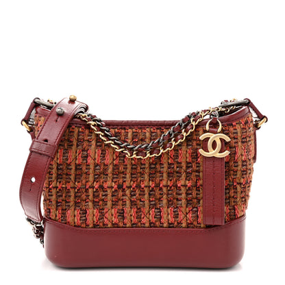 Chanel Tweed Calfskin Small Gabrielle Hobo Burgundy 1 of 12